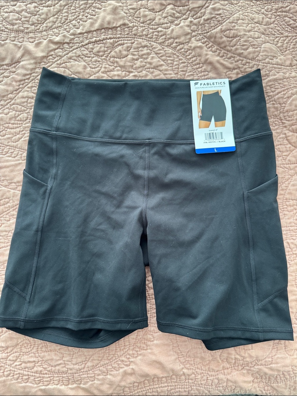 Fabletics Black High-Rise Bike Shorts with Side Pockets